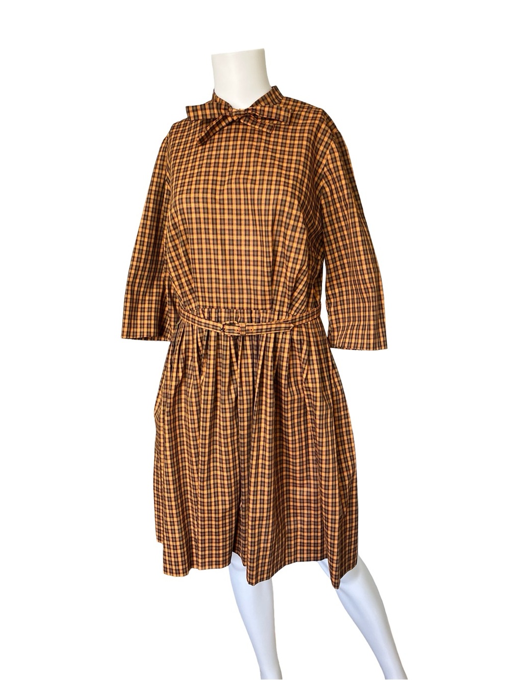 Vintage 60s 70s Martha Manning Orange Plaid Dress Academia Womens Union Made